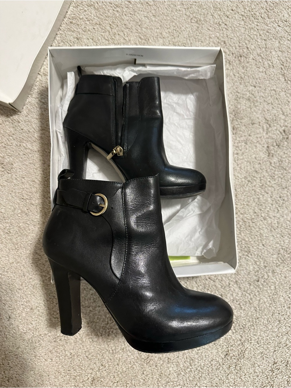Neiman Marcus Black Leather Platform Ankle Booties with Buckle
